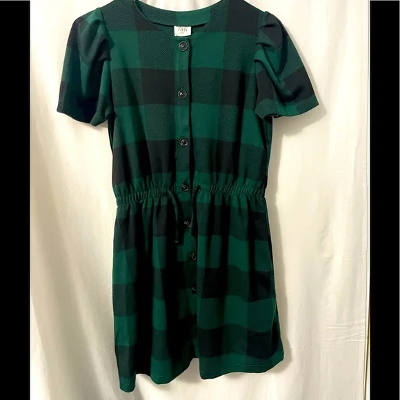 green plaid dress zara GINGHAM CHECK SHIRT DRESS ZW COLLECTION - Green